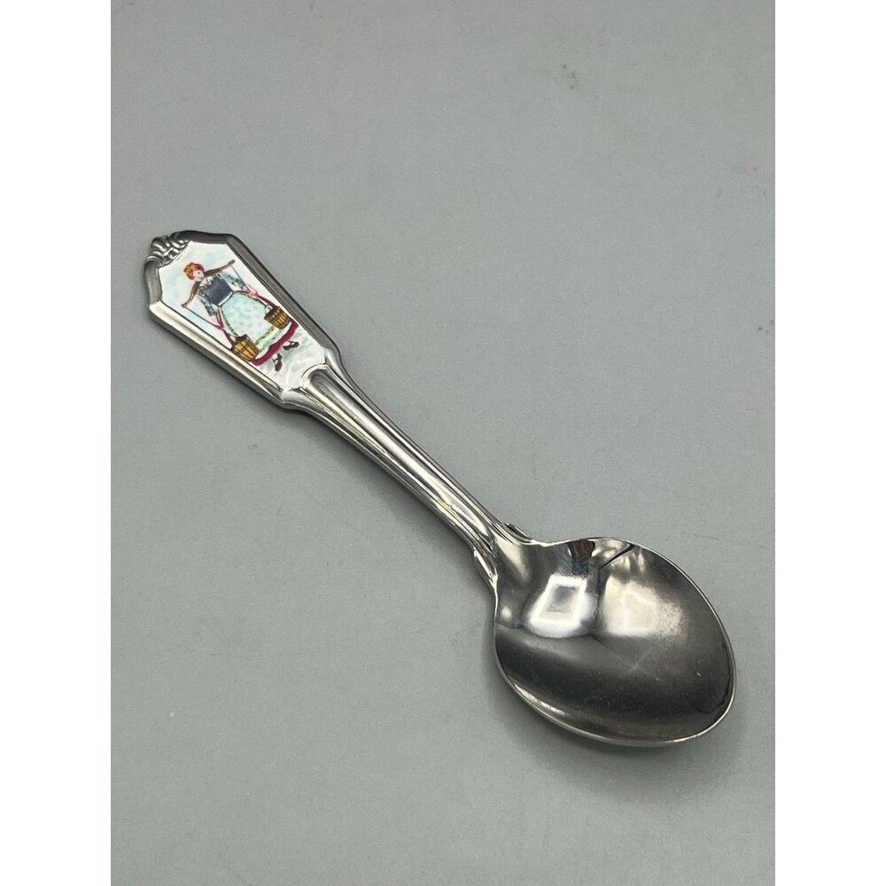 Vtg Stainless Sugar Spoon Enamel Handle German Woman Buckets Milkmaid - Picture 5 of 8